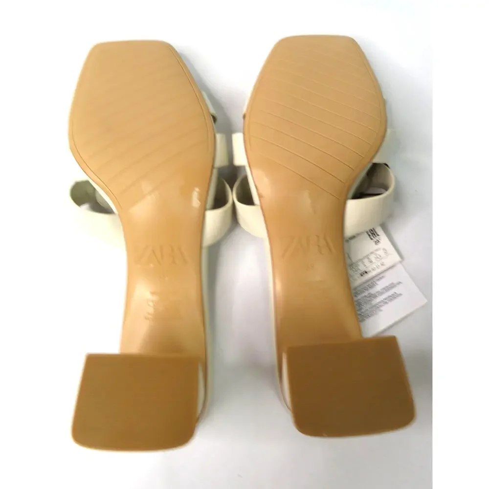 Nwt ZARA Cream Block Heeled Sandals w/ Gold Chain Detail Women 7.5 EU 38 - Picture 10 of 11